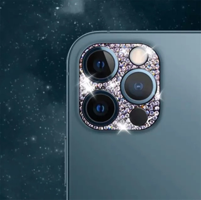 Glitzer-Diamant Kameraobjektiv-Schutzhülle und Metall-Displayschutzfolie für Apple iPhone in Pink - Bild 1