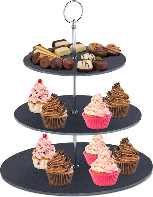 Relaxdays Etagere aus Schiefer in Anthrazit mit 3 Etagen, B/T: 33 x 30 cm - Bild 1