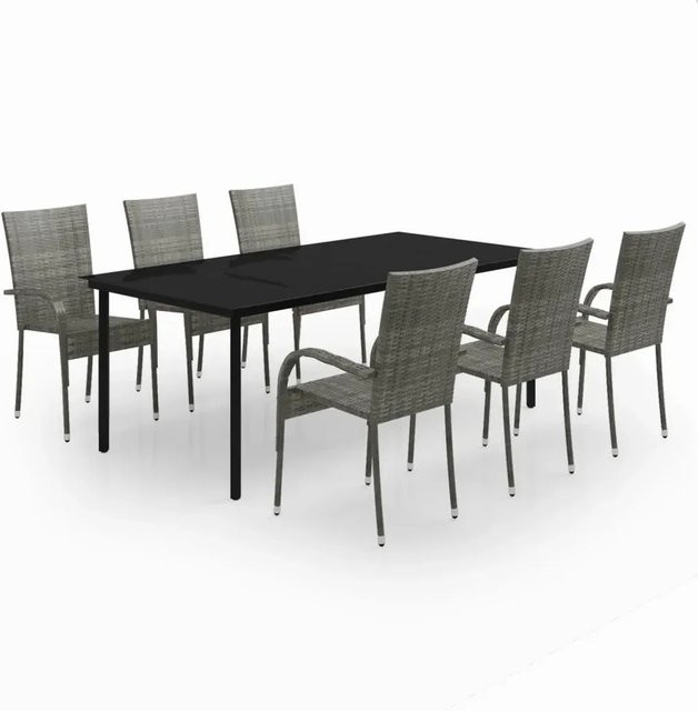 vidaXL 7-teilige Garten-Essgruppe aus PE-Rattan und Glas in Grau und Schwarz - Bild 1