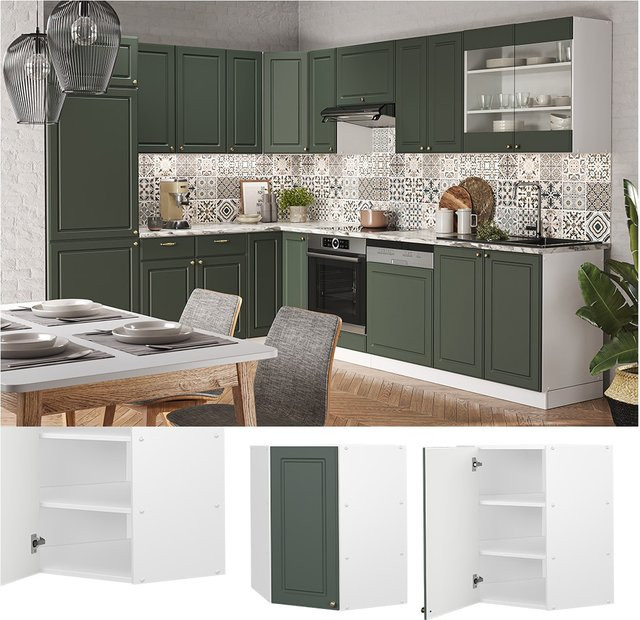 Vicco Eckhängeschrank Fame-Line Landhaus Weiß Grün-Gold mit Softclose-Scharnieren und Einlegeboden Breite: 57 cm, Höhe: 72 cm, Tiefe: 52 cm - Bild 1