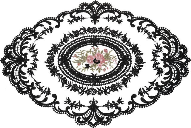 UXCELL Retro-Spitzen-Tischset oval bestickt in Schwarz oder Pink, B: 40,6 cm, T: 30,5 cm - Bild 1