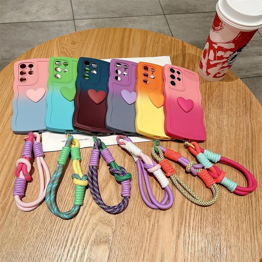 Love Heart Handgelenksgurthülle mit Lanyard Gradient Design für Samsung Galaxy S23 S24 Ultra S22 S21 Plus S20 FE A54 A34 A53 A52 A14 von Bai Fen Bai-Digital 3C in Mehrfarbig - Bild 1