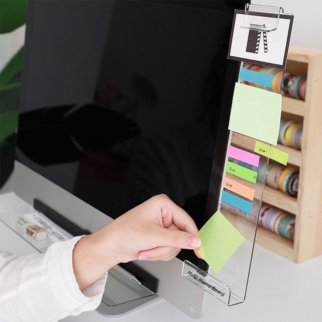 Transparente Acryl-Monitor-Nachrichtentafel mit Whiteboard und Handy-Aufbewahrungsregal für das Büro - Bild 1