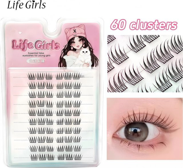 Life Girls Idol Falsche Wimpern, 60 Cluster, 7–9 mm, natürlich, C-Gekräuselt - Bild 1