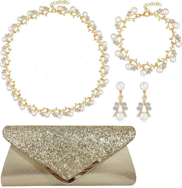 Schmuck-Set Halskette, Ohrringe, Gold, Perle, Zirkonia, Damen - Bild 1