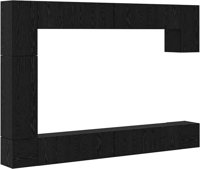 vidaXL TV-Schrankset 9-teilig modern in Schwarz und Eichen-Optik aus Holzwerkstoff, Wandmontage für das Wohnzimmer, Set bestehend aus: 2 x TV-Hängeschrank (L: 30,5 cm, B: 30 cm, H: 30 cm), 4 x wandmontierter TV-Schrank (L: 100 cm, B: 30 cm, H: 30,5 cm), 1 - Bild 1