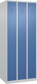 C+P Spind Classic PLUS Garderobenschrank mit 3 Abteilen, Stahl, Lichtgrau und Fernblau, B/T/H: 75 x 50 x 185 cm - Bild 1