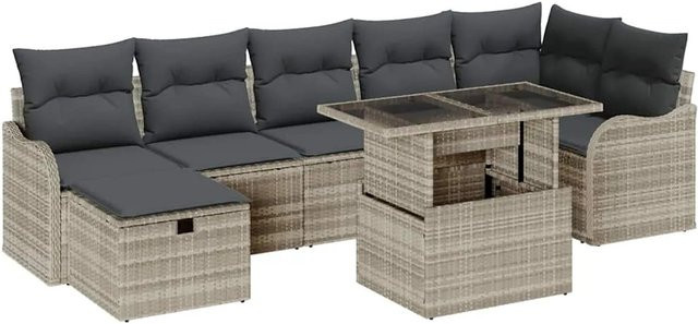 vidaXL Garten-Sofa-Set aus Polyrattan in Grau, 8-teiliges Lounge-Set mit Kissen und Tisch für Terrasse und Garten - Bild 1