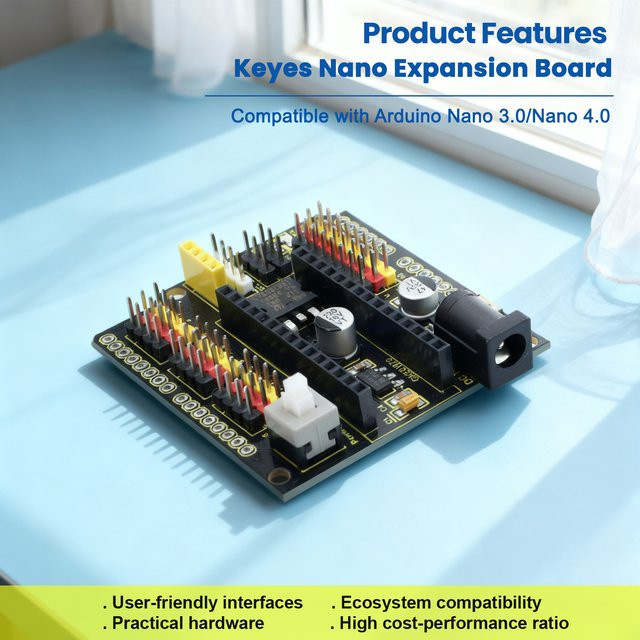 Keyestudio Nano Shield I2C-Erweiterungsboard in Schwarz, kompatibel mit Arduino Nano R4 Entwicklungsboard - Bild 1