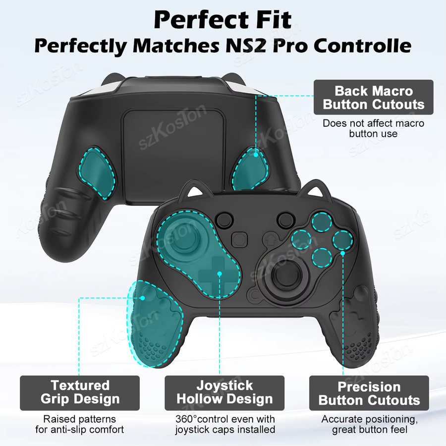 SZKOSTON Silikon-Schutzhülle mit Daumengriffen kompatibel mit Nintendo Switch 2 Pro Controller in Schwarz oder Grau - Bild 3