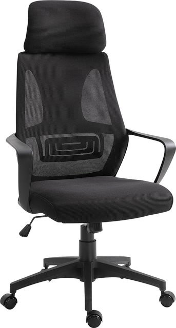 Vinsetto Bürostuhl Schwarz mit Kopfstütze, Lendenstütze und Armlehnen, Höhenverstellbarer Drehstuhl mit Wippfunktion und Netzstoff-Optik - Bild 1