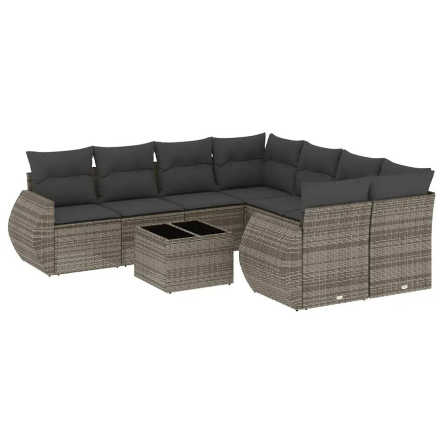 vidaXL 9-tlg. Garten-Sofagarnitur in L-Form aus grauem Poly-Rattan mit Kissen und pulverbeschichtetem Stahlgestell - Bild 2