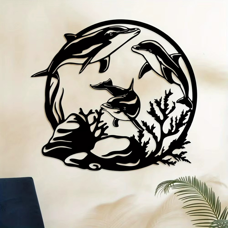 CIFBUY Delfin Metall-Wandkunst in Schwarz als moderne nautische Hängedekoration - Bild 2