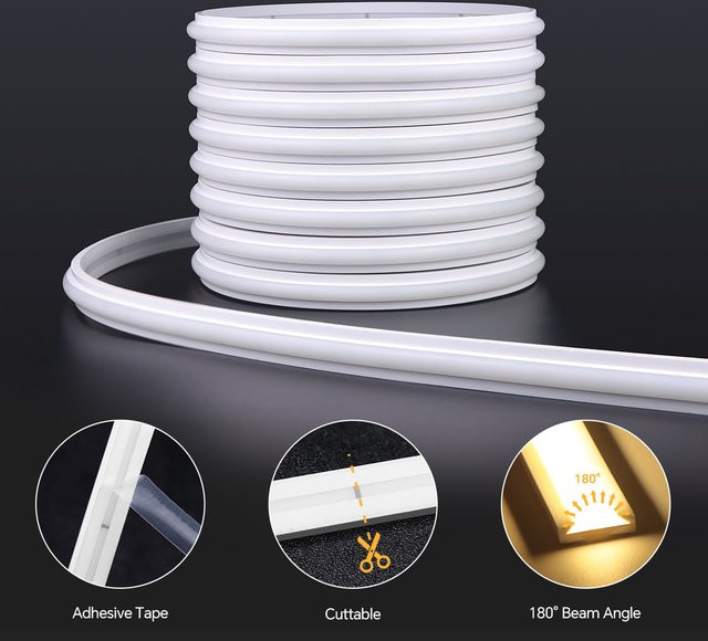 Lcamaw COB Neon-LED-Streifen in Weiß, 24 V DC, selbstklebend, Neon Flex Lichtband zur Raumdekorbeleuchtung - Bild 1