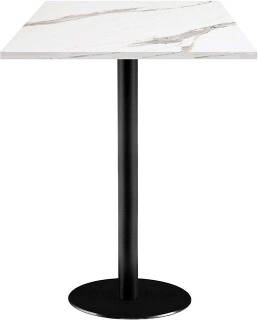RestooTab Stehtisch Rome quadratisch in Stein-Optik mit weiß-grauer Marmorplatte und schwarzem Gestell, B/T/H: 60 x 60 x 113 cm - Bild 1