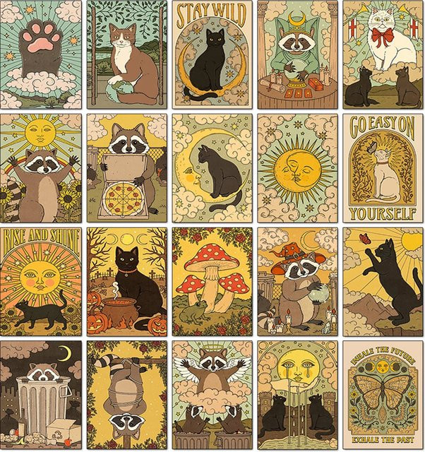 QIZITENG 5D Diamantmalerei Tarotkarten Katze und Waschbär Mosaik Kunst Set, Mehrfarbig, Breite: 20 cm, Höhe: 20 cm - Bild 1
