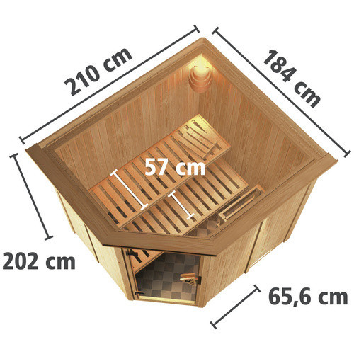 Karibu Sauna Talsen aus Fichtenholz mit 3,6 kW Saunaofen und integrierter Steuerung für 3 Personen, beige - Bild 1