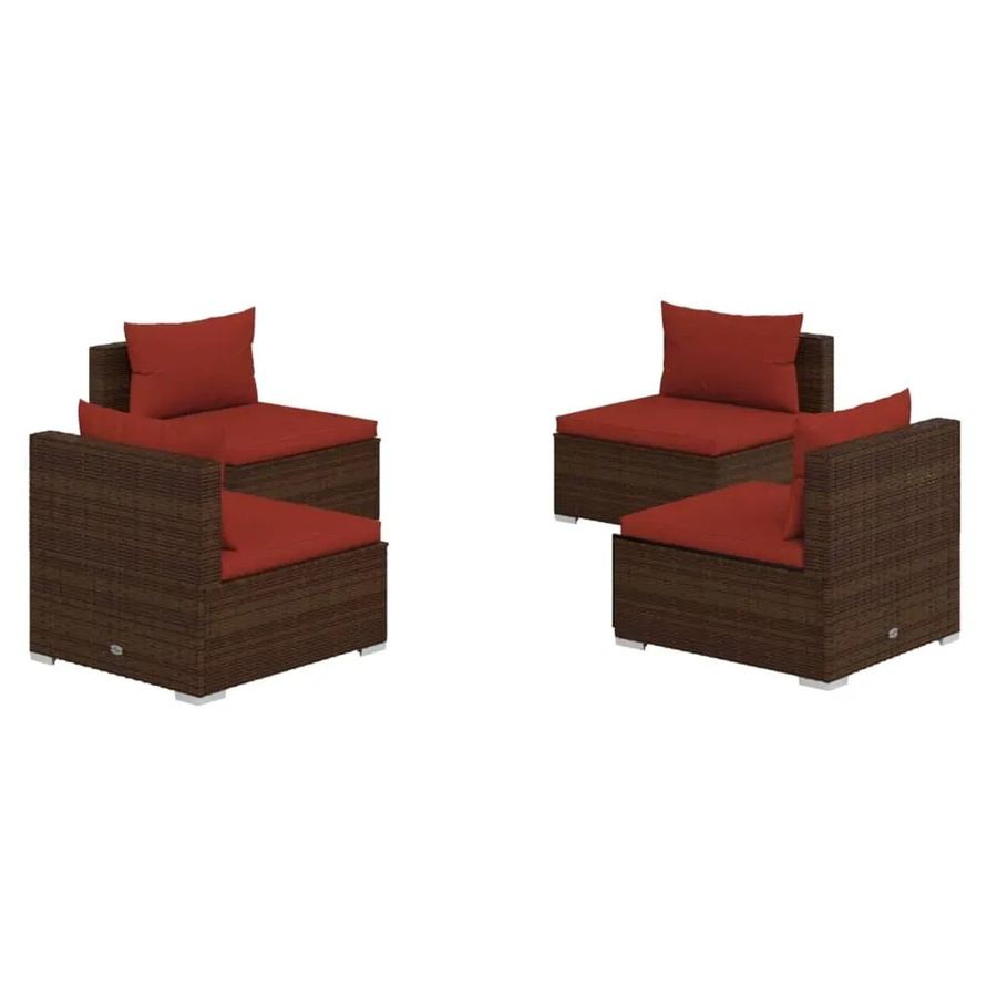 vidaXL 4-tlg Garten-Lounge-Set aus Poly Rattan in Braun mit Auflagen und Metallgestell - Bild 2