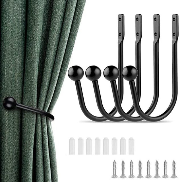 Vorhanghalter mit Schrauben für Wohnzimmer, Schlafzimmer und Badezimmer in Schwarz und Grau - Bild 1