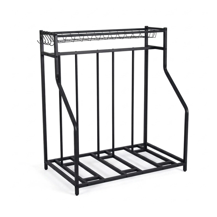 Relaxdays Fahrradständer aus Stahl in Schwarz, freistehend und verstellbar mit Korb und 6 Haken, B/T/H: 103,5 x 91 x 55 cm - Bild 2