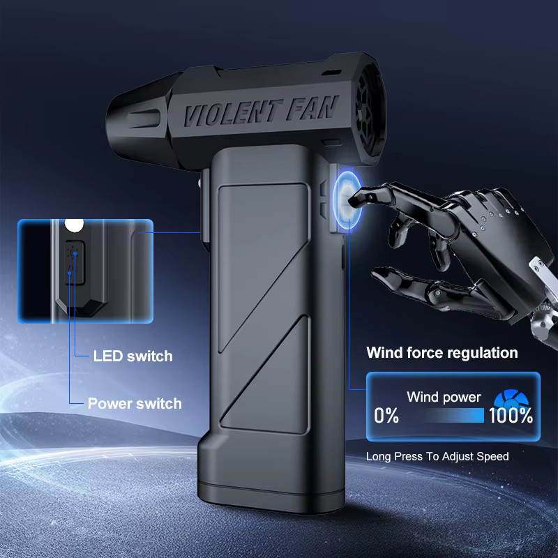 Leistungsstarker kabelloser Turbinenventilator mit bürstenlosem Hochgeschwindigkeitsmotor und LED-Beleuchtung in Schwarz - Bild 3