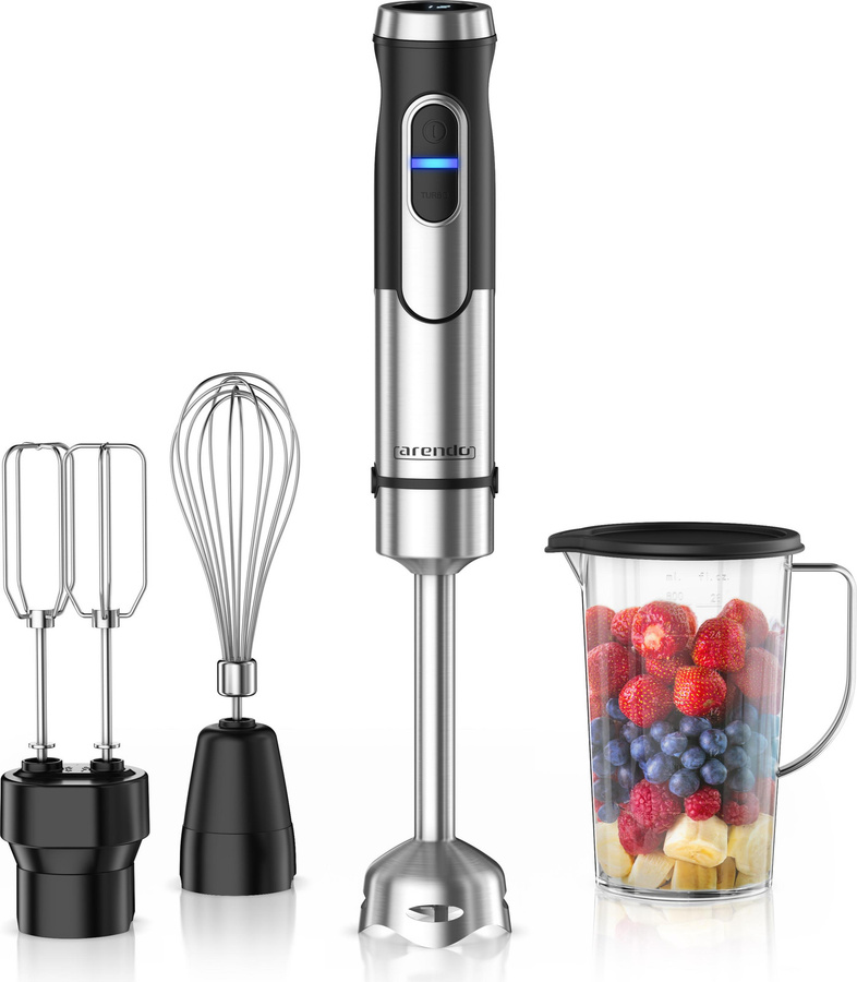 Arendo Stabmixer Set mit 1500 W DC-Motor, 12 Geschwindigkeitsstufen, Turbotaste, Schneebesen, Doppelquirl und 800 ml Messbecher mit Deckel aus Edelstahl - Bild 1