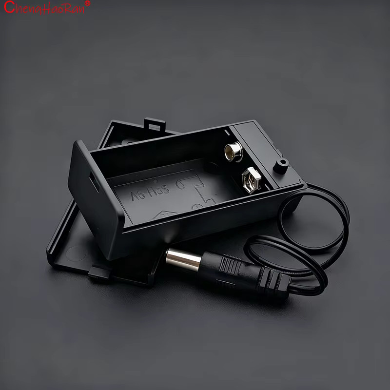 5er Set quadratischer 9V Batteriekasten mit DC-Stecker 5,5 x 2,1 mm und Abdeckkabel in Schwarz für elektronische Geräte wie Multimeter - Bild 2