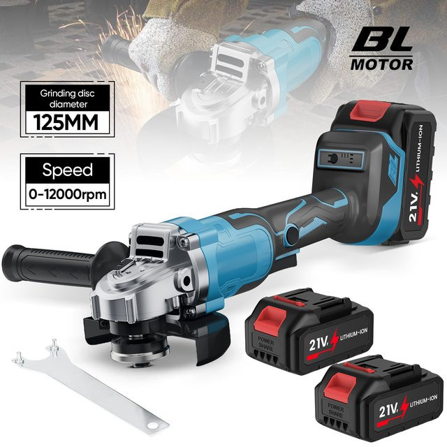 GECOFEER Akku-Winkelschleifer 125 mm, bürstenlos, blau, multifunktionales Elektrowerkzeug zum Schneiden, Polieren und Schleifen von Holz und Metall mit 3 variablen Geschwindigkeiten - Bild 1