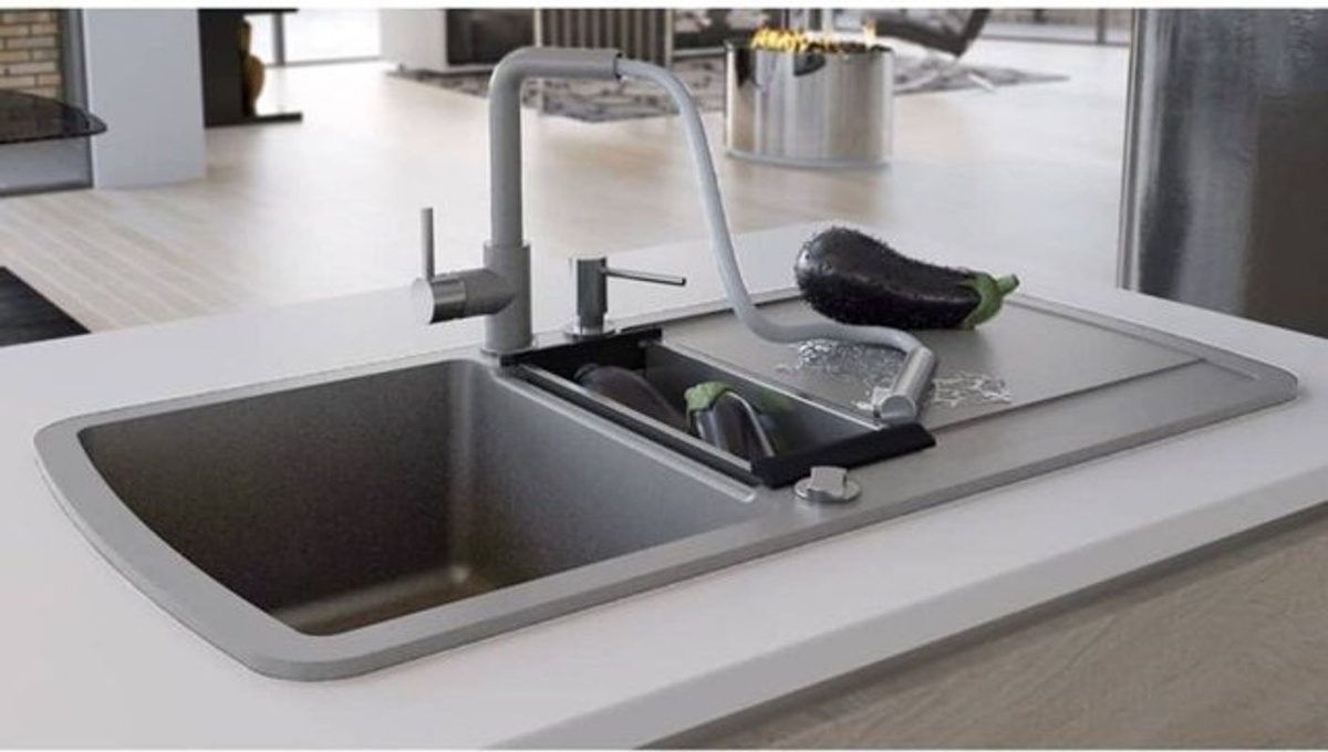 Vidaxl Granitspüle Doppelbecken aus Kunstharz in Grau, klassisch und modern - Bild 1
