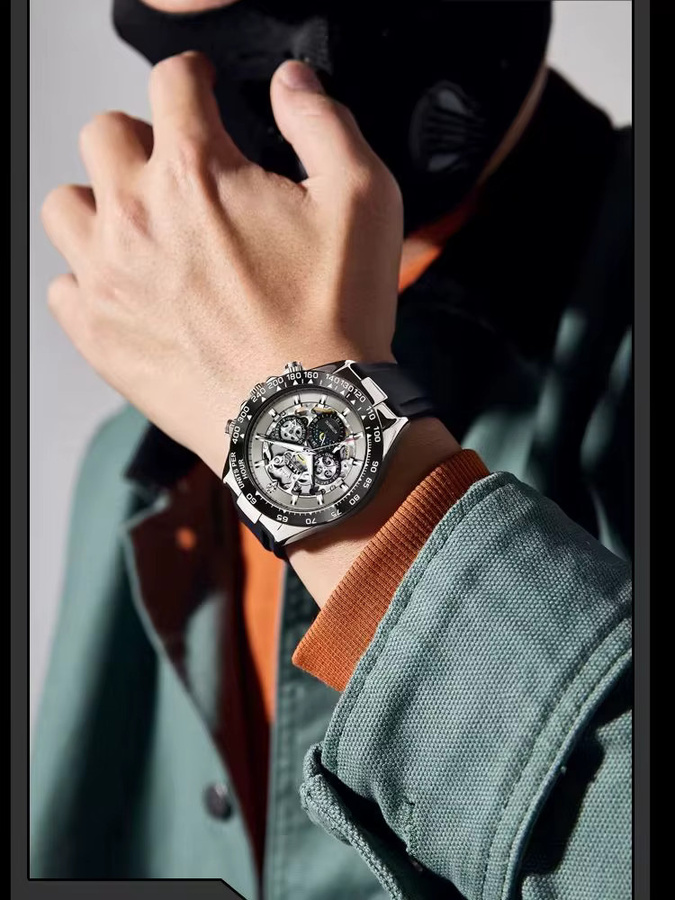 OLEVS Armbanduhr, Automatik, Skelett, Mondphase, Silikonarmband, Herren - Bild 7