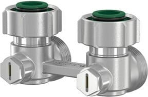 Flamco Zweirohr-Hahnblock EXCLUSIV E2/50 Eck, Messing vernickelt, Farbe Silber, G 3/4 Zoll M Eurokonus x G 3/4 Zoll F - Bild 1