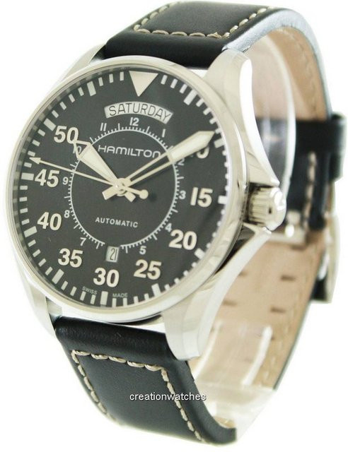 Hamilton Khaki Pilot Armbanduhr, Automatik, Edelstahl, Leder, Schwarz, Herren - Bild 1