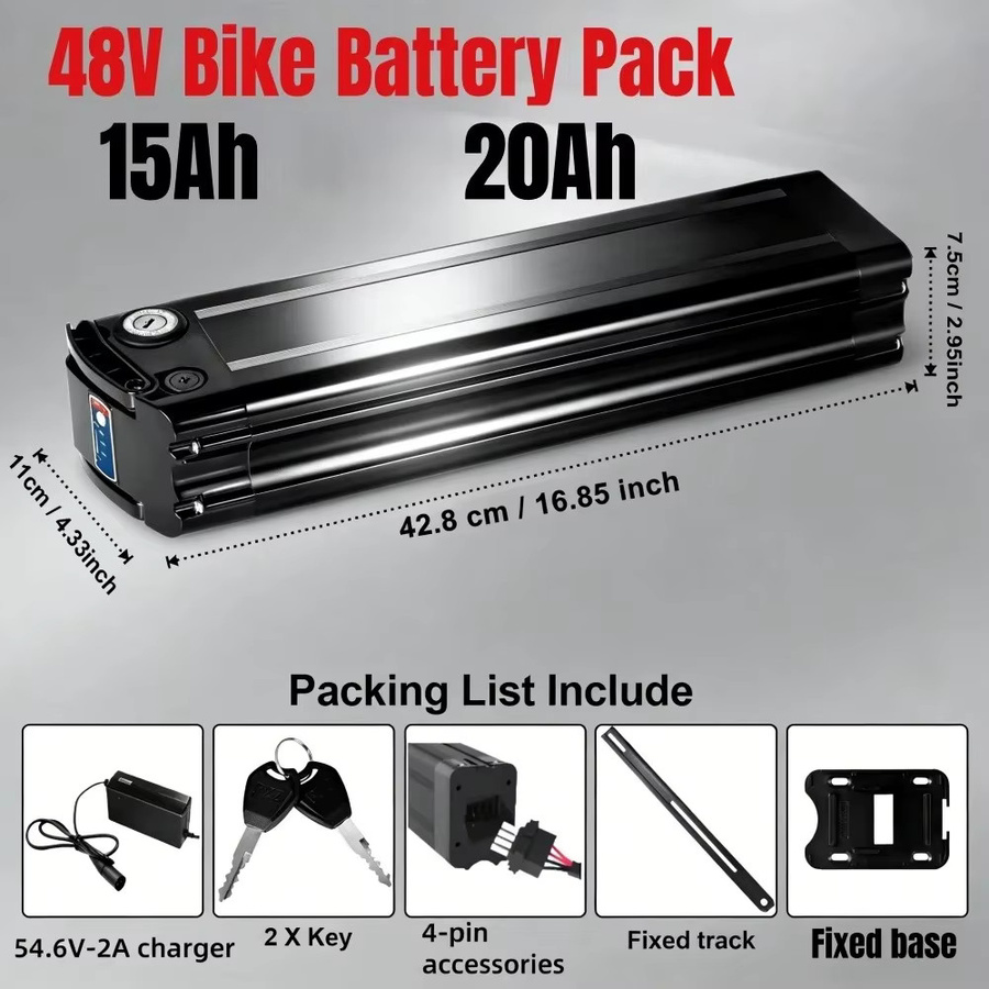 Aleaivy Silverfish E-Bike-Akku 48V mit BMS und 54,6V 2A Ladegerät in Schwarz für 350W-1000W Motoren, passend für BURCHDA R8S Pro und JINGHMA R8 Pro - Bild 2