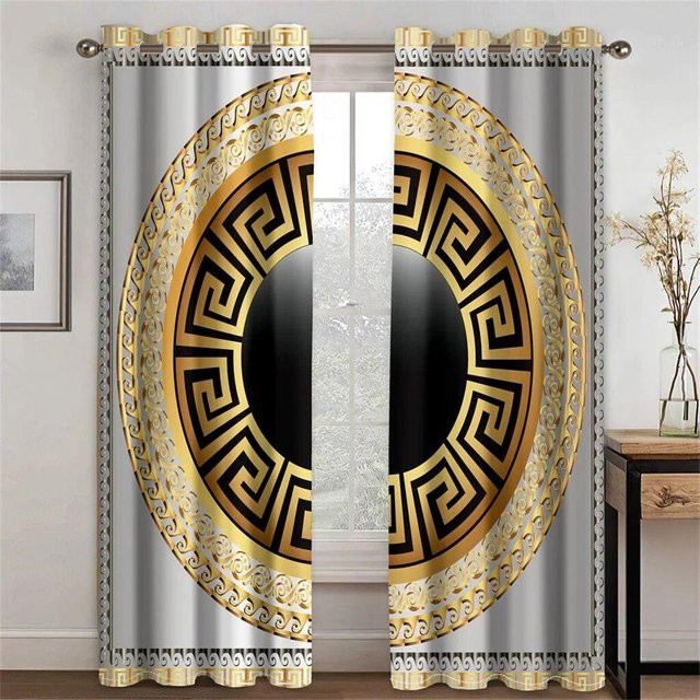 A Family Of Home Textiles 2er-Set Barock Vorhänge in Schwarz und Gold, modern und semi-transparent, Breite: 85 cm, Höhe: 200 cm - Bild 1