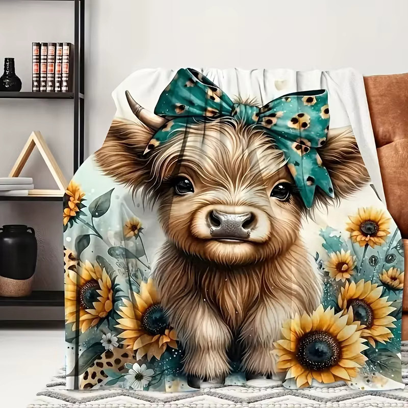 Weiche Flanell-Überwurfdecke mit Highland-Kuh-Print in Multicolour für Erwachsene - Bild 2
