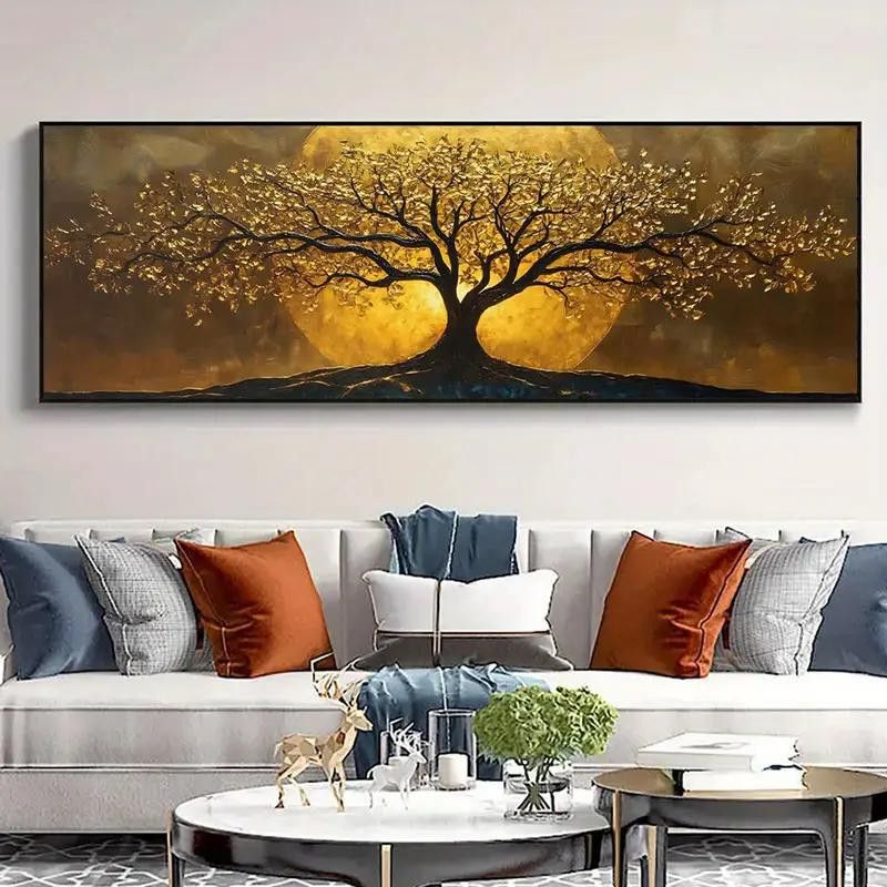 Leinwand Wandbild Mondlicht-Baum mit goldenem Vollmond und Silhouette-Landschaft von Customized Life, Farbe: Gold, B/H: 30 x 90 cm, ohne Rahmen - Bild 3