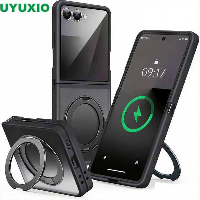UYUXIO Magnetische Handyhülle mit 360 Grad Ringhalter und Kickstand für Samsung Galaxy Z Flip 7 in Schwarz - Bild 1