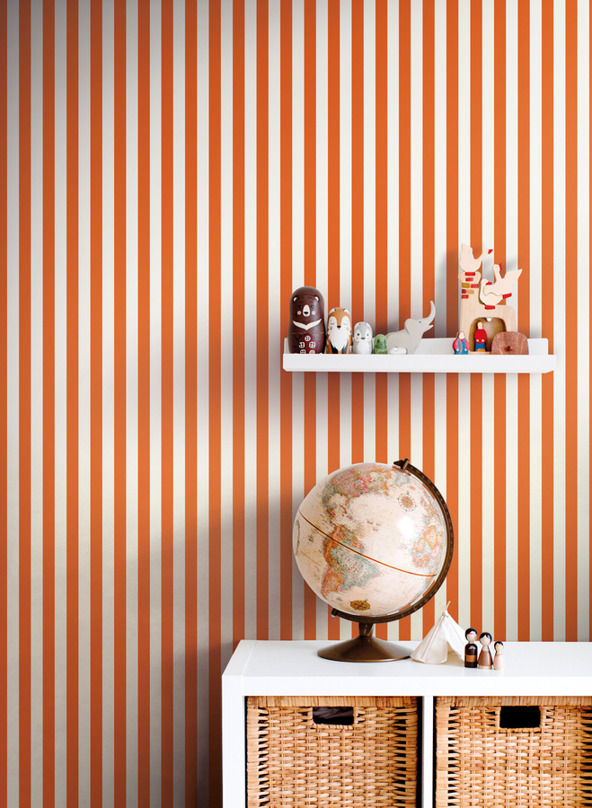 Jannelli & Volpi Tapete Prisma 7708 in Orange mit abstraktem Streifenmuster aus Vlies und Vinyl - Bild 1