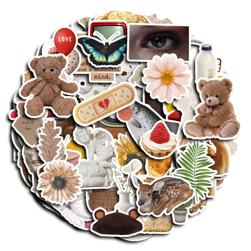 60 Stück Aufkleber Set LanLanStickersWorld im euroamerikanischen Stil mit Bär, David Statue und London Milk Tea Motiven, Mehrfarbig - Bild 2