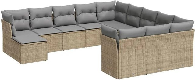 vidaXL 12-tlg Garten-Sofagarnitur Modell 6 aus Poly-Rattan in Beige mit Kissen und Metallrahmen - Bild 1