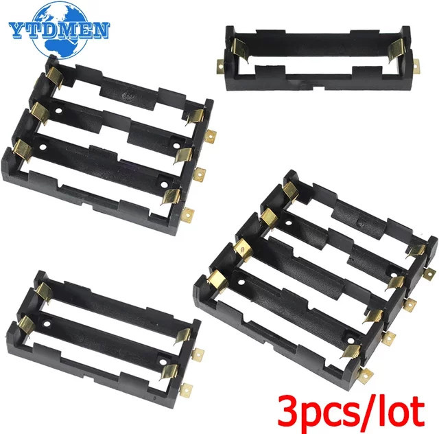 YTDMEN SMT Batteriehalter 3er Set für 18650 SMD Batterien in Schwarz mit Bronze Pins - Bild 1