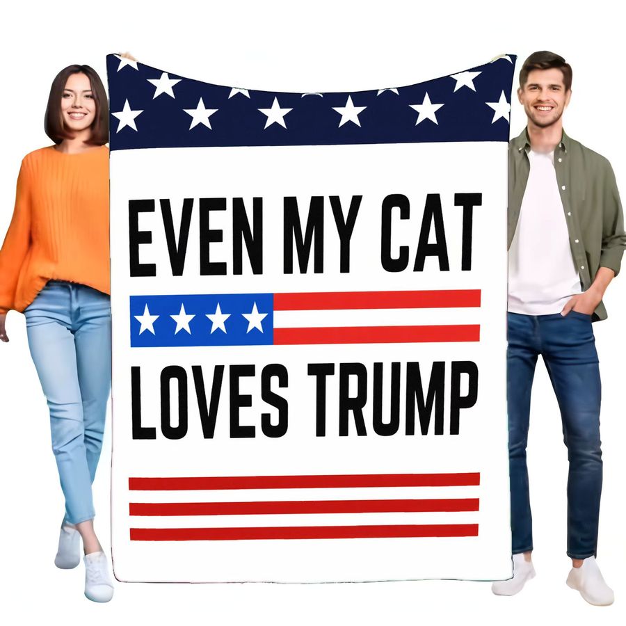 EVEN MY CAT LOVES TRUMP Patriotische Fleecedecke mit Sternen und Streifen als weicher Überwurf für dein Bett oder Sofa - Bild 2