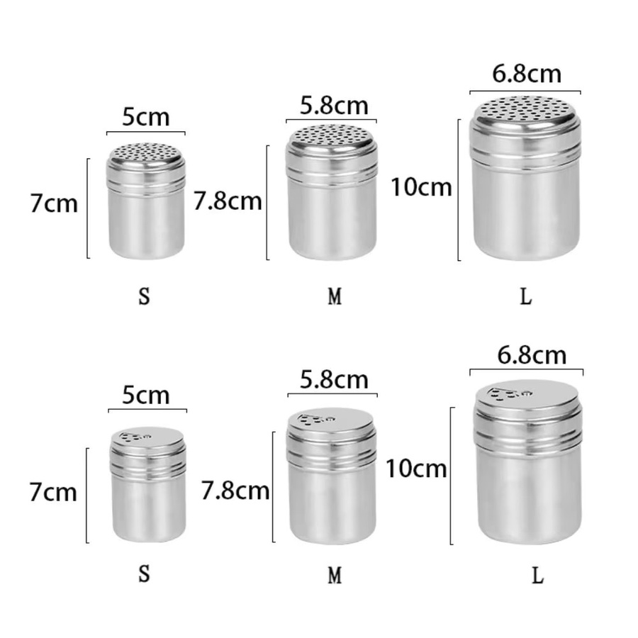 Mehrzweck-Gewürzglas aus Edelstahl in Silber mit drehbarer Abdeckung für Salz, Zucker und Pfeffer - Bild 4