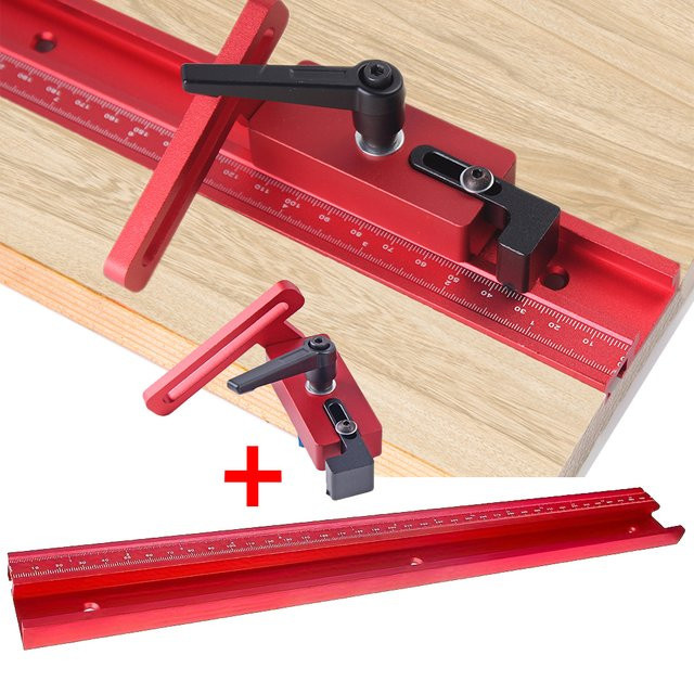Set aus 45 Typ T-Track Holzbearbeitungsrutschen mit präziser Skala in Metrisch und Zoll sowie Limiter in Rot - Bild 1