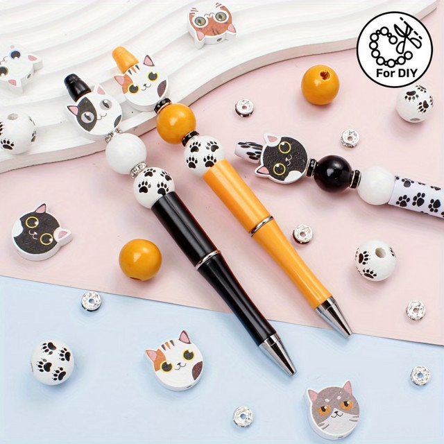 DIY-Perlenstift-Set mit Katzenkopf, 9-teiliges Set, bunt, Tiere - Bild 1