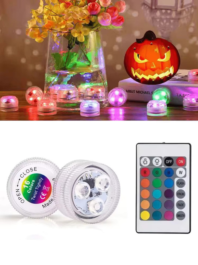 Wasserdichte RGB LED Unterwasserlampe mit Fernbedienung für Aquarium, Pool und Tischdekoration, farbwechselndes Nachtlicht in Multicolour - Bild 6