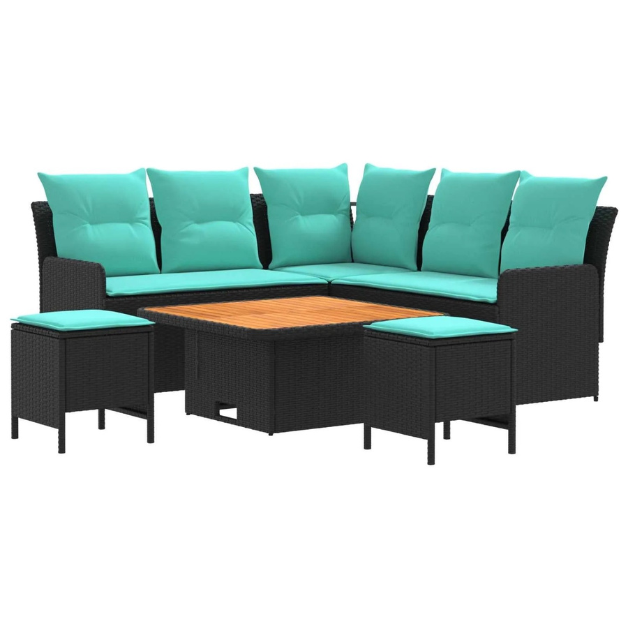 vidaXL Gartenmöbel-Set aus PE-Rattan mit 6 Kissen in Schwarz und Türkis - Bild 2
