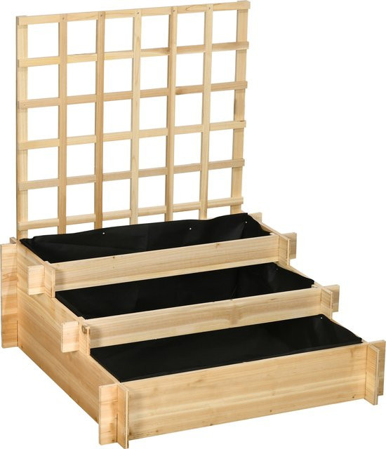 Outsunny 3-stufiges Hochbeet mit Rankgitter aus Holz für Gemüse, Blumen und Kräuter, H x B x T: 110 x 95 x 95 cm - Bild 1