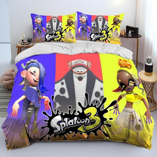 Splatoon Gamer Bettwäsche-Set mit Bettbezug und Kissenbezug, Cartoon Design, Multicolor, B/H: 135 x 200 cm - Bild 1