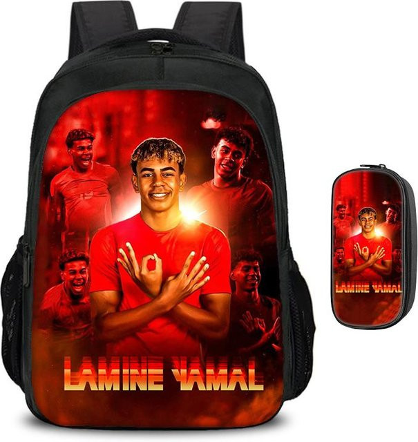 Fancy Style Studio Schulrucksack Set mit Federmäppchen L-Lamin Yamal Fußballstar in Rot - Bild 1